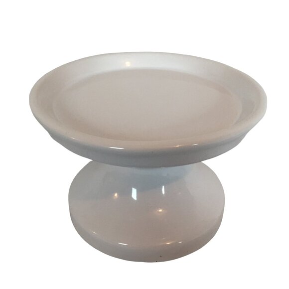 Pottery Barn White Ceramic Pillar Candle Stand Modern 6H X 9W - Picture 2 of 8